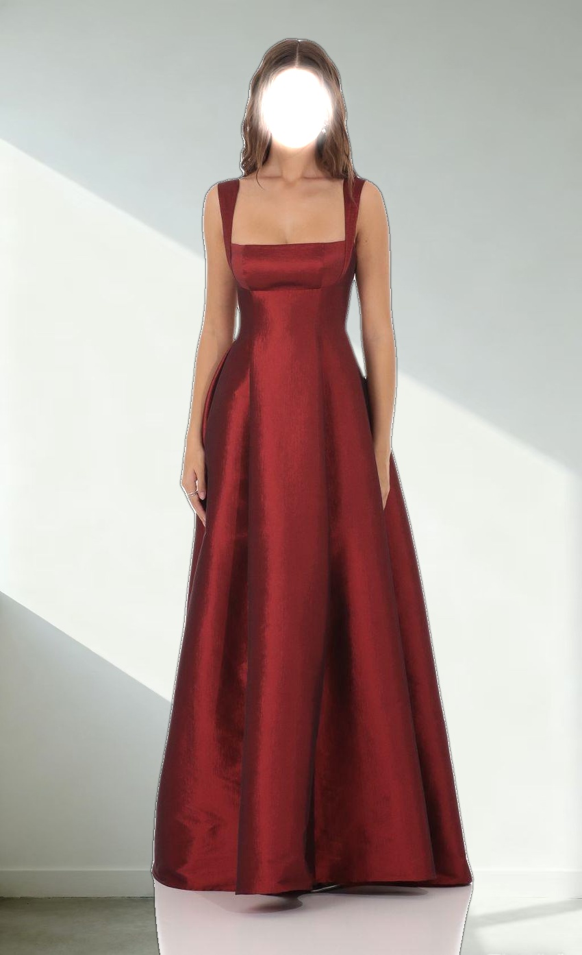 Square Neck Fit and Flare Gown in Maroon