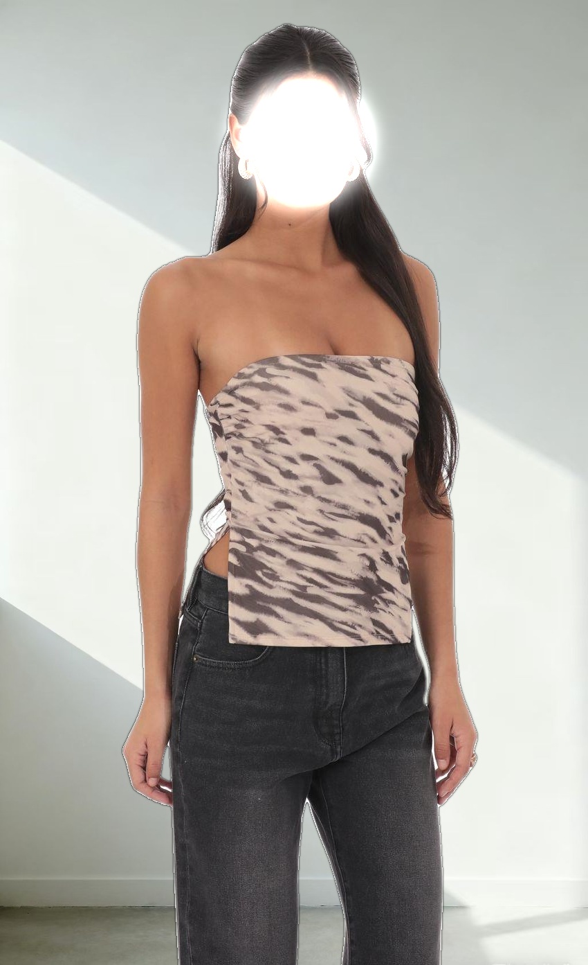 Mesh Slit Top in Coffee Cream