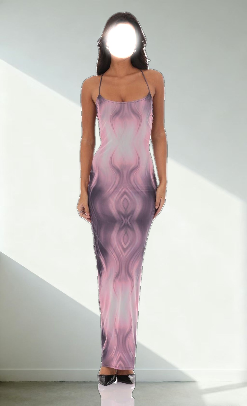 Mesh Print Bodycon Maxi Dress in Pink