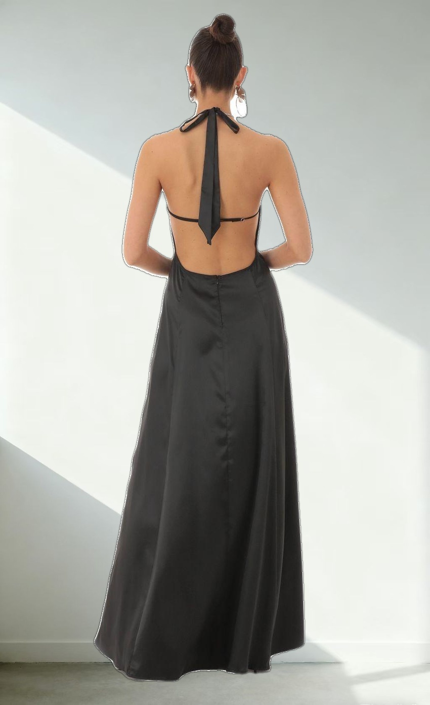 Rhinestone Halter Maxi Dress in Black