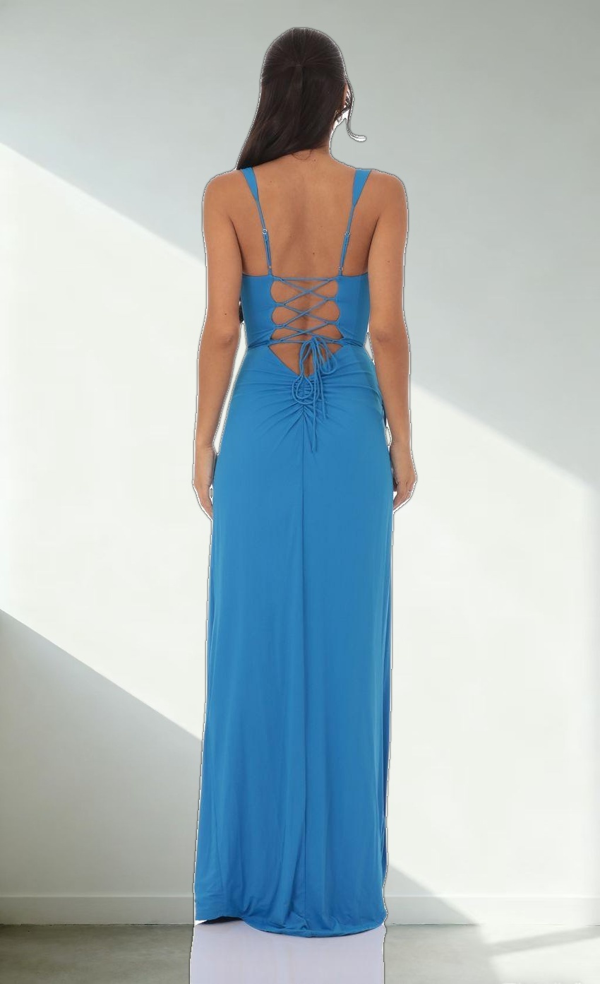 Lace Bust Maxi Dress in Bright Blue