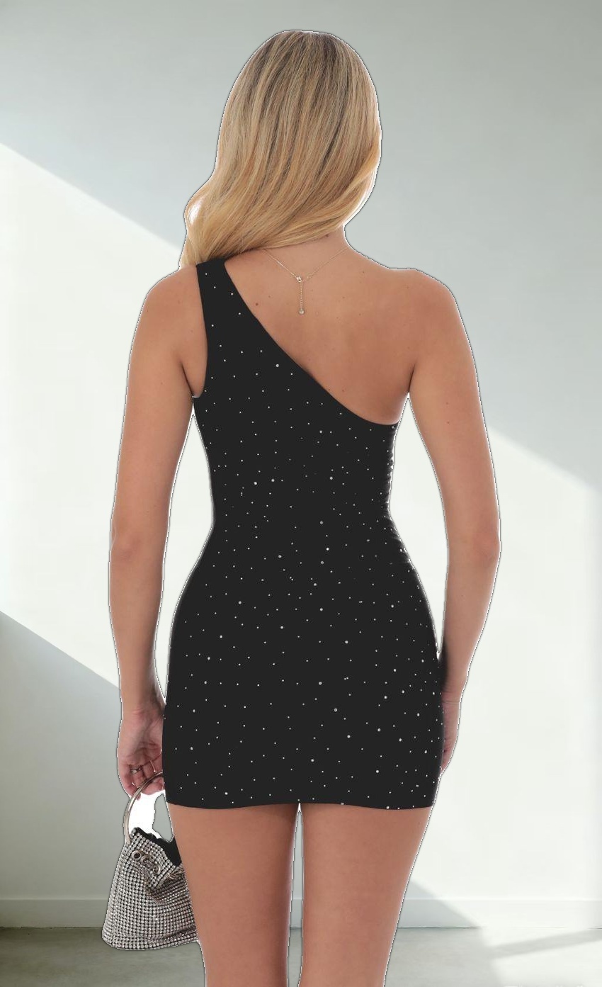 Rhinestone One Shoulder Dress in Black