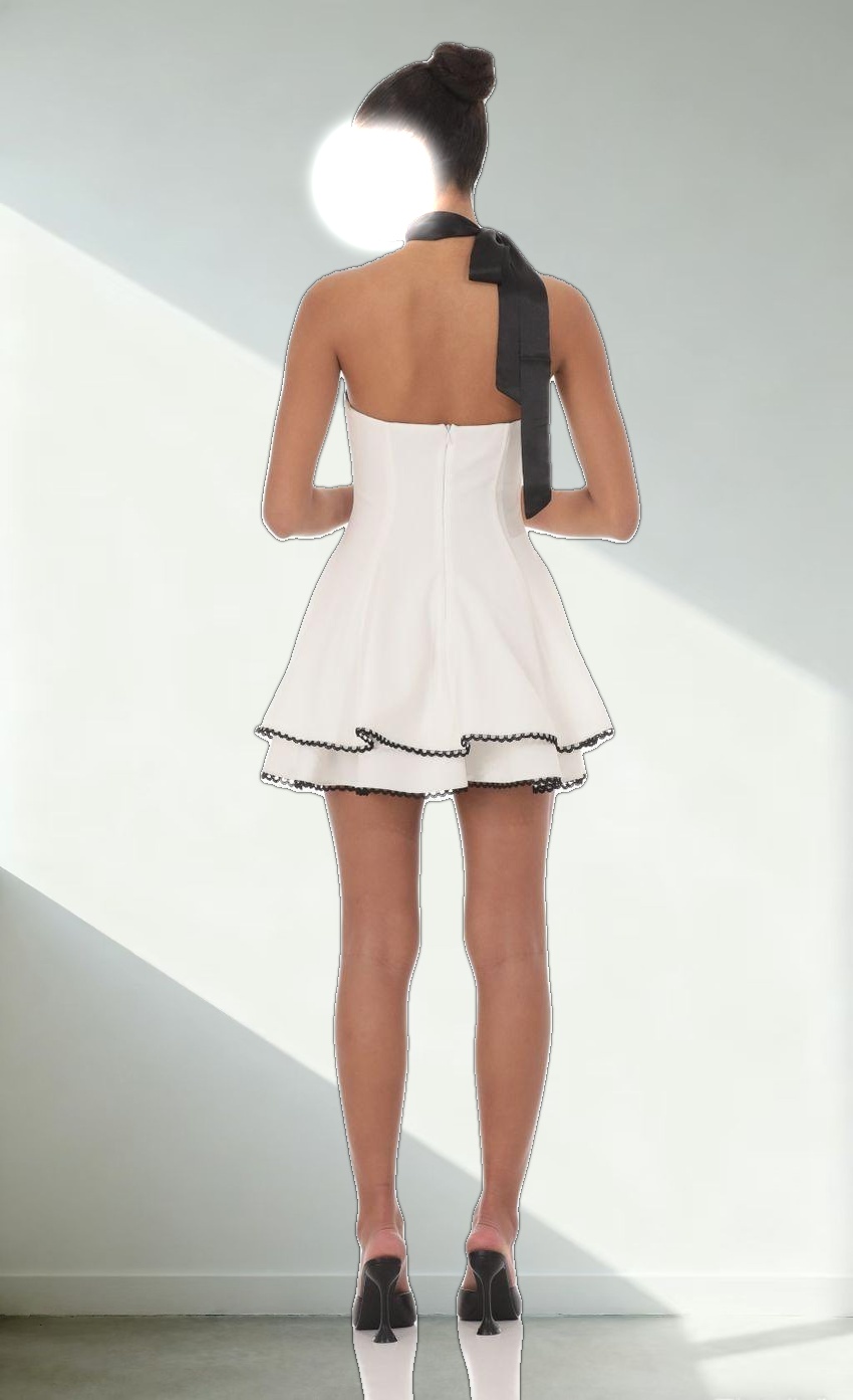 Satin Scarf Strapless Dress in White