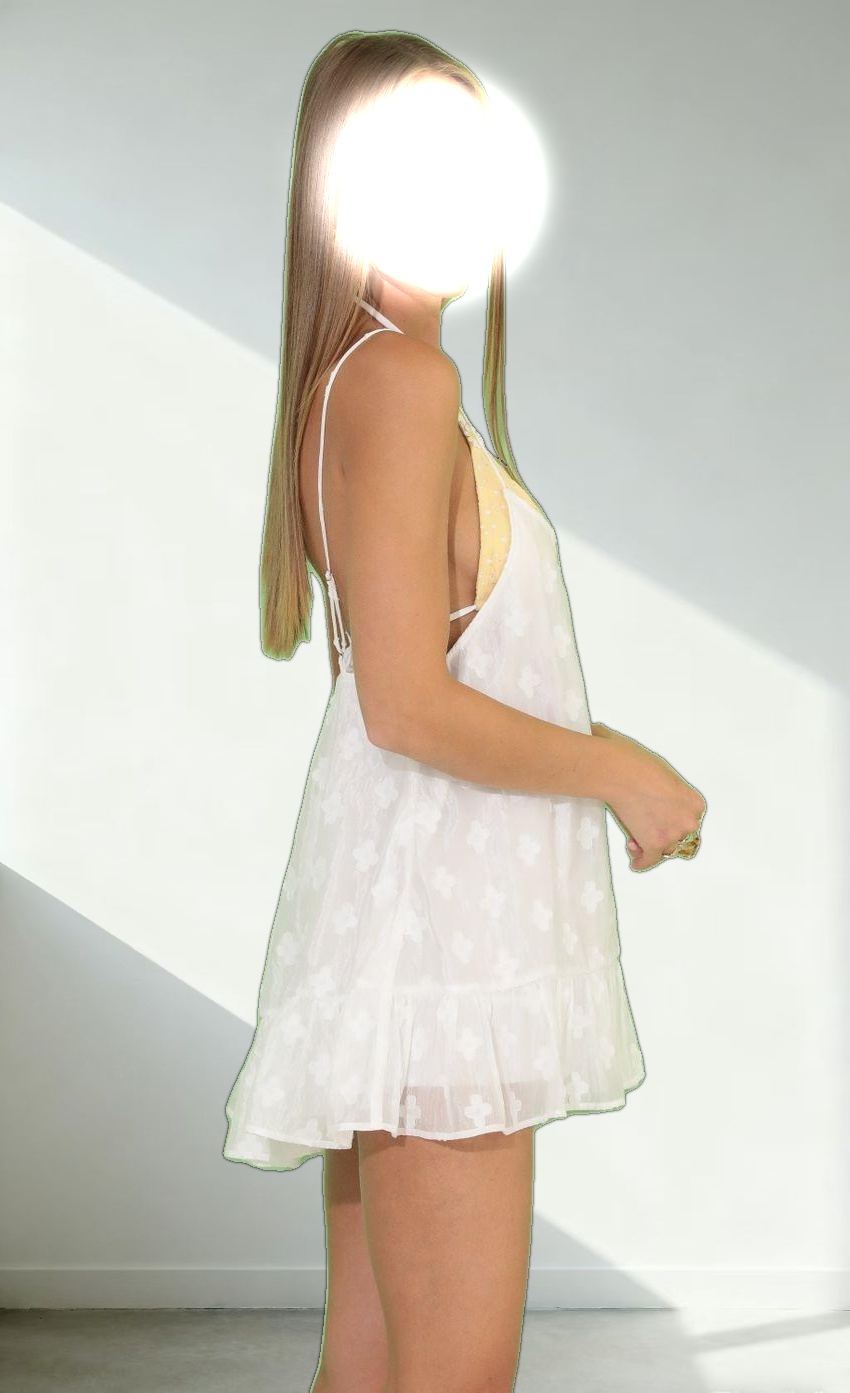 Floral Chiffon Flare Dress in White