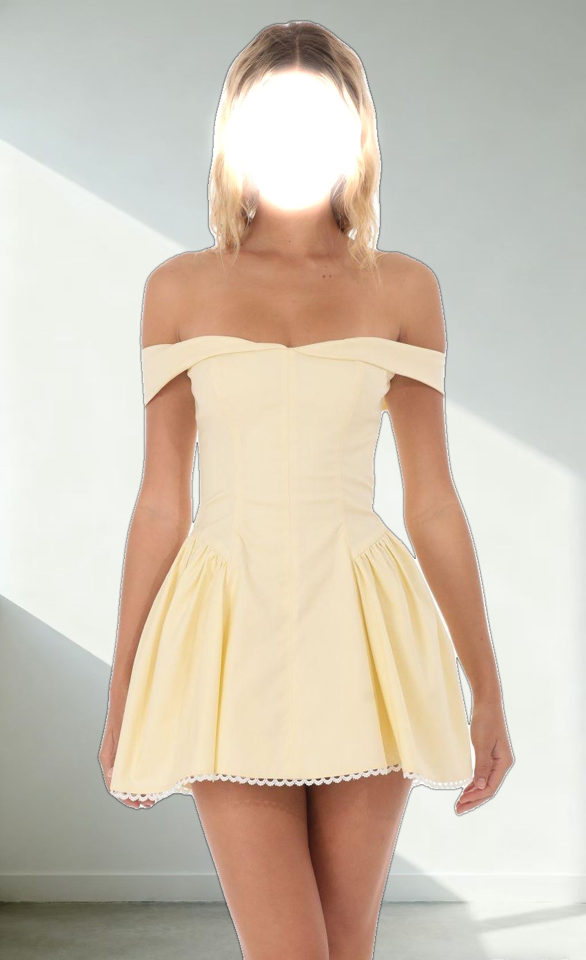 Off Shoulder Fit and Flare Dress in Yellow