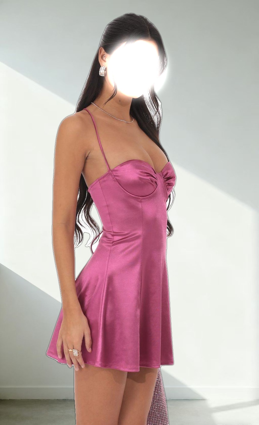 Satin Fit and Flare Dress in Magenta