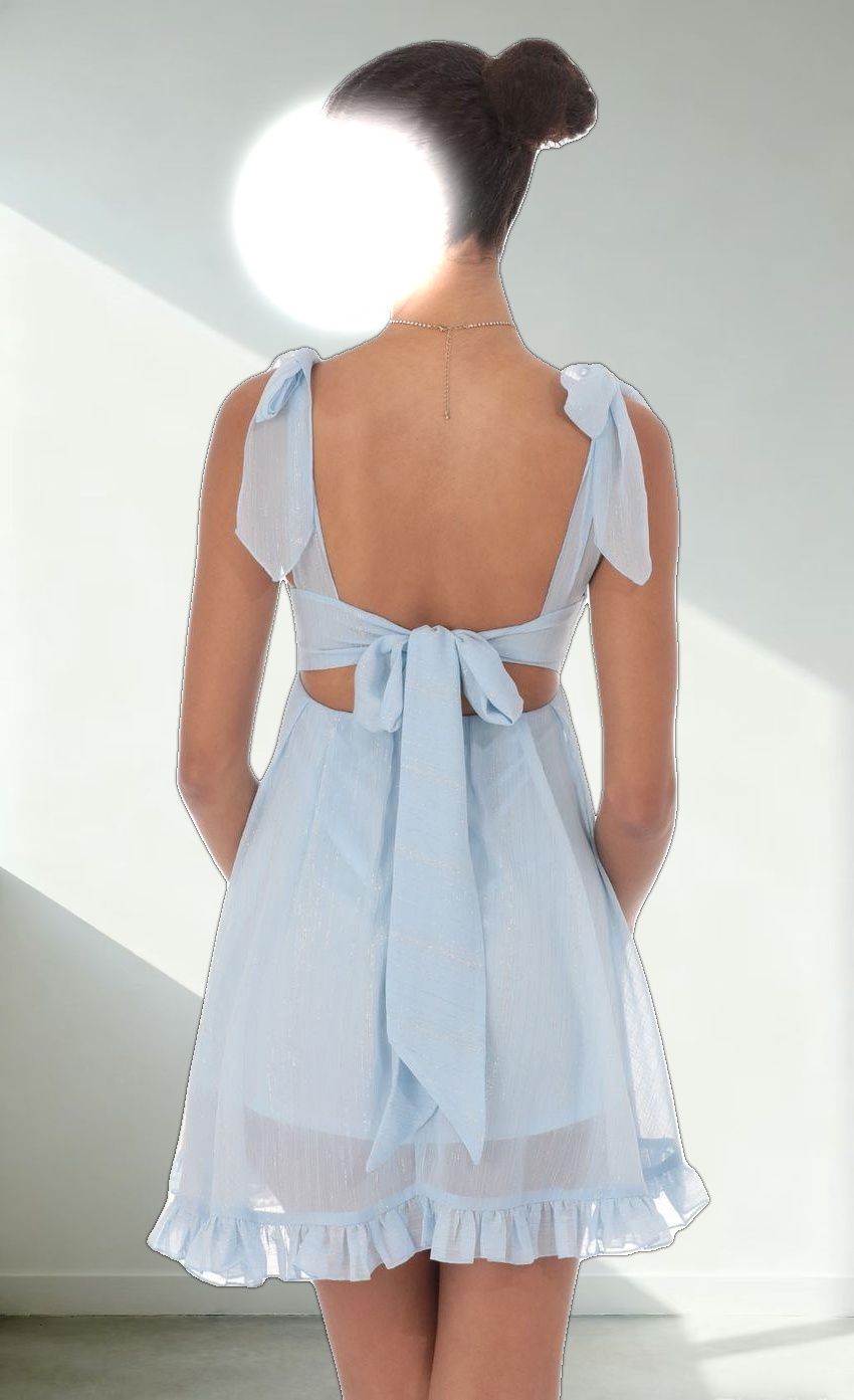 Shimmer Ruffle Babydoll Dress in Blue