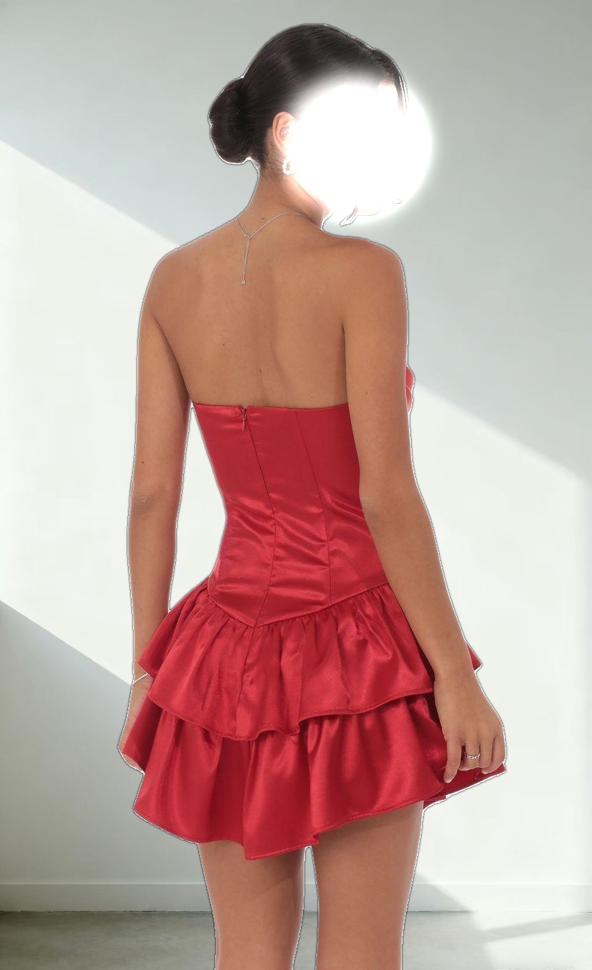 Satin Corset Strapless Dress in Red