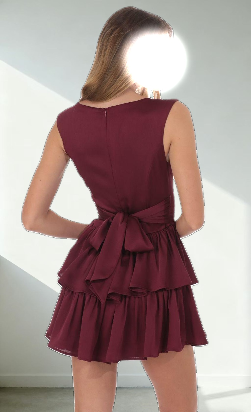 Wide Strap Ruffle Dress in Burgundy