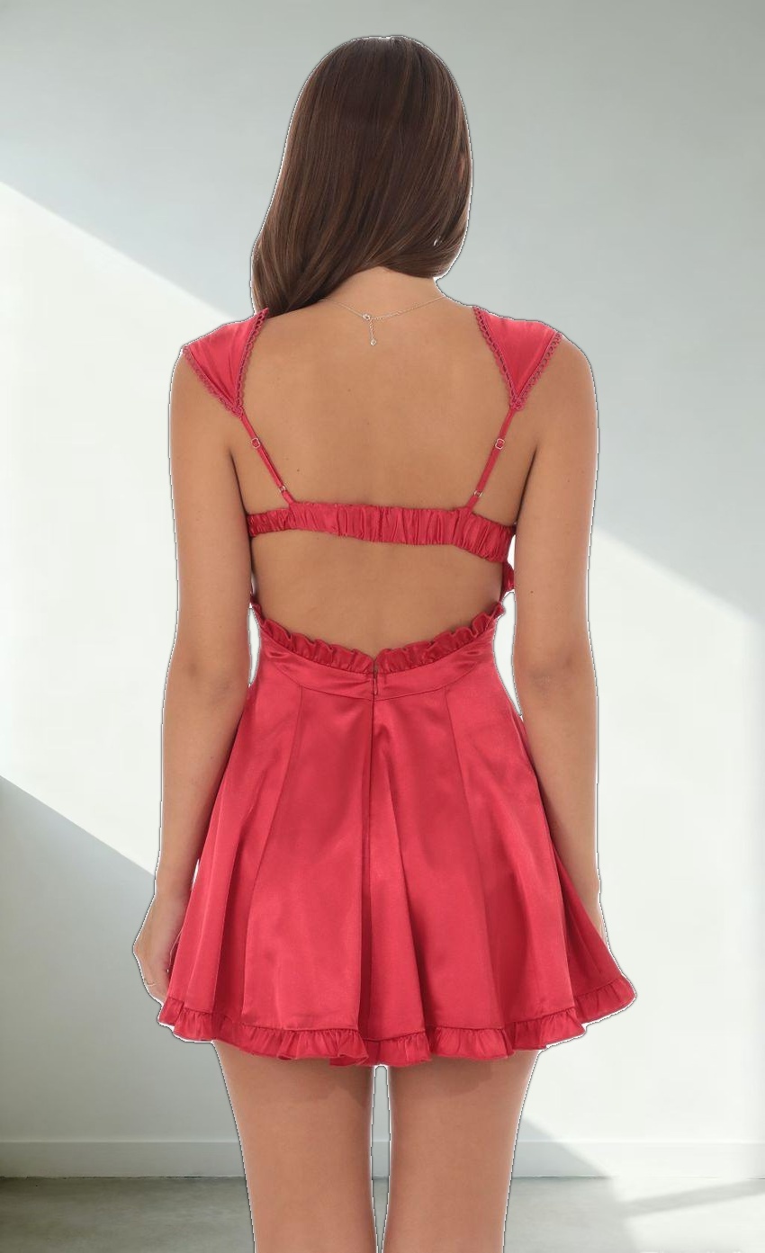 Satin Cap Sleeve Dress in Red