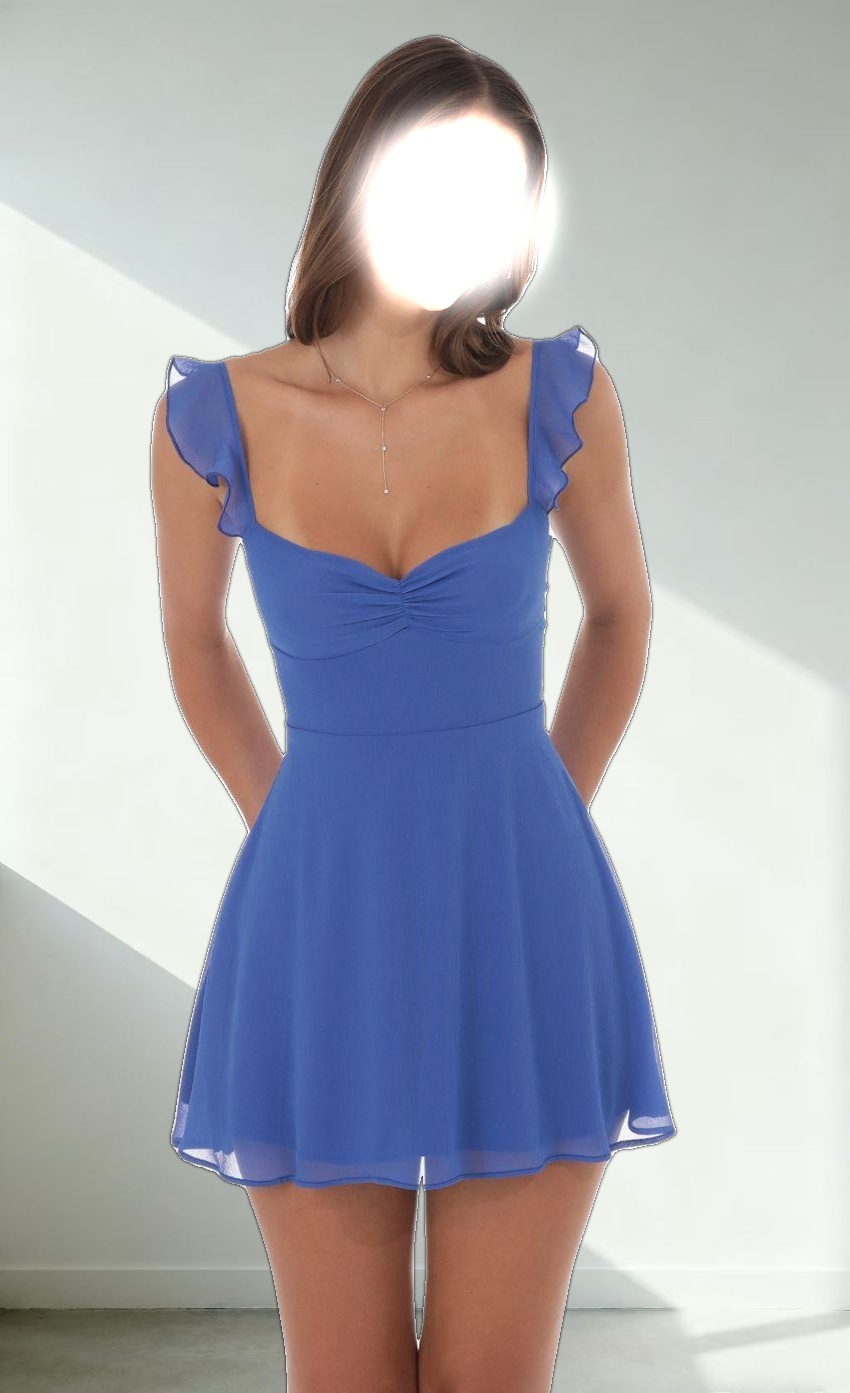 Ruffle Strap A-Line Dress in Blue