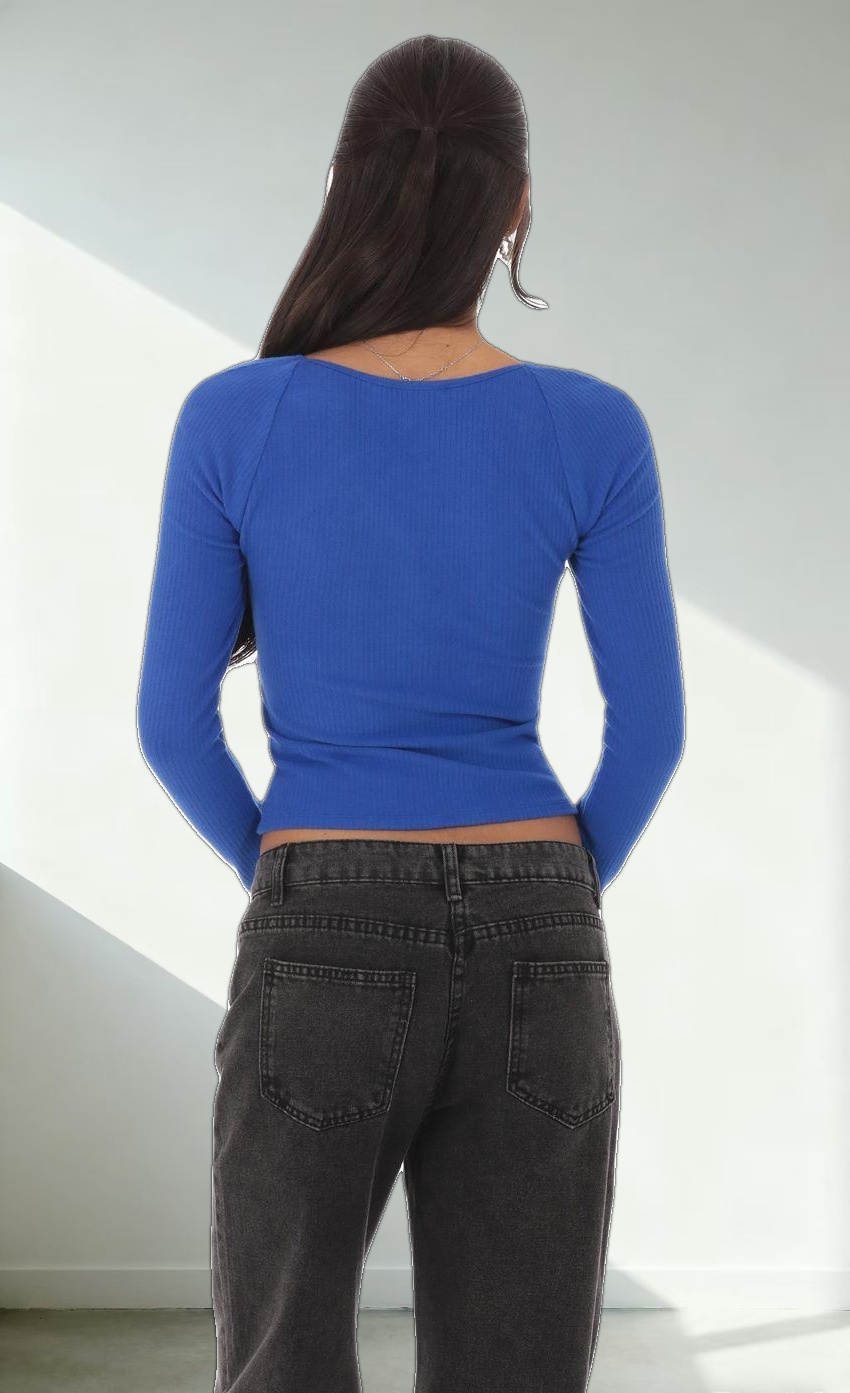 Ribbed Twist Top in Blue