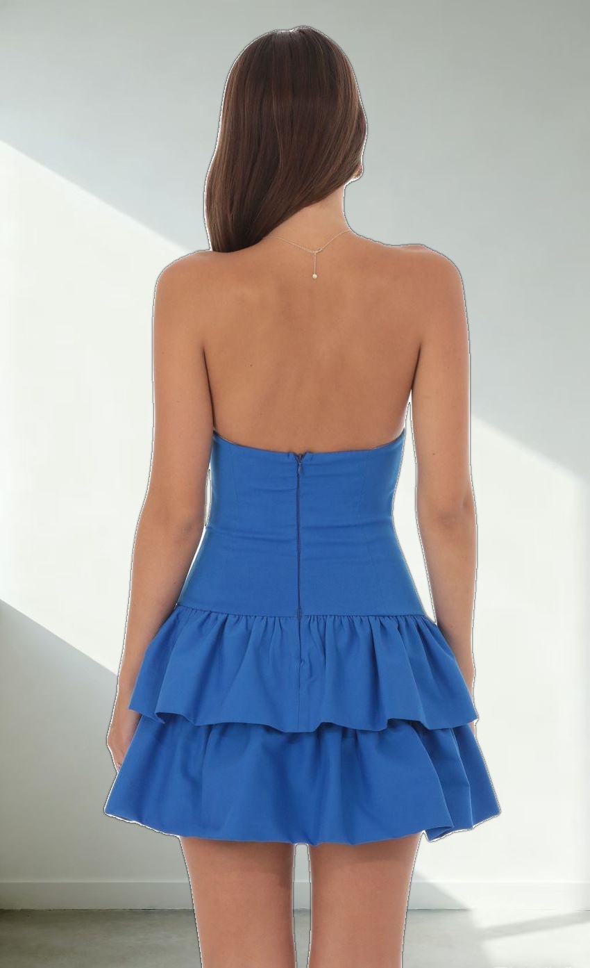 Strapless Corset Ruffle Dress in Blue