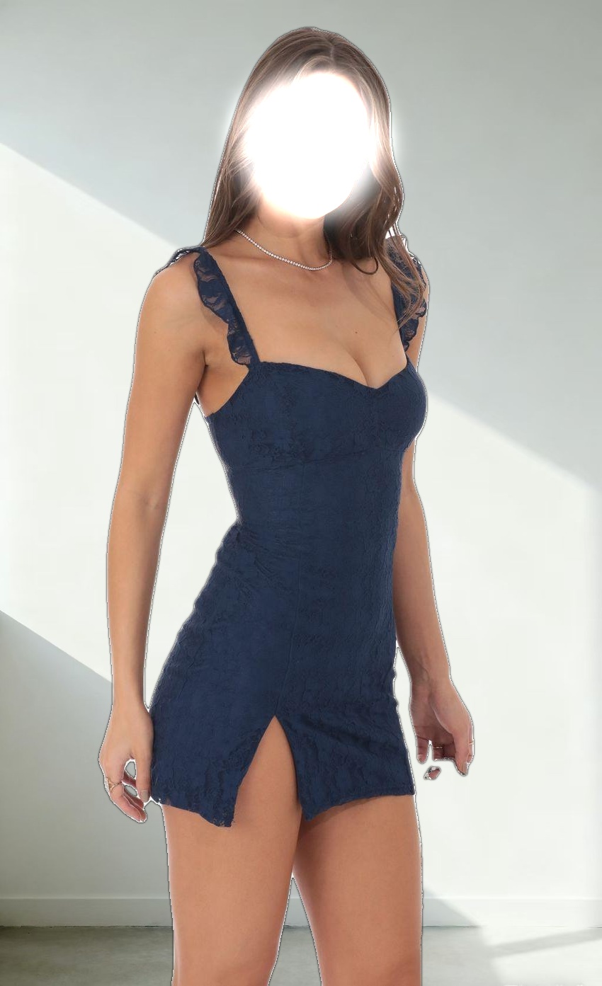 Sweetheart Neck Lace Dress in Navy