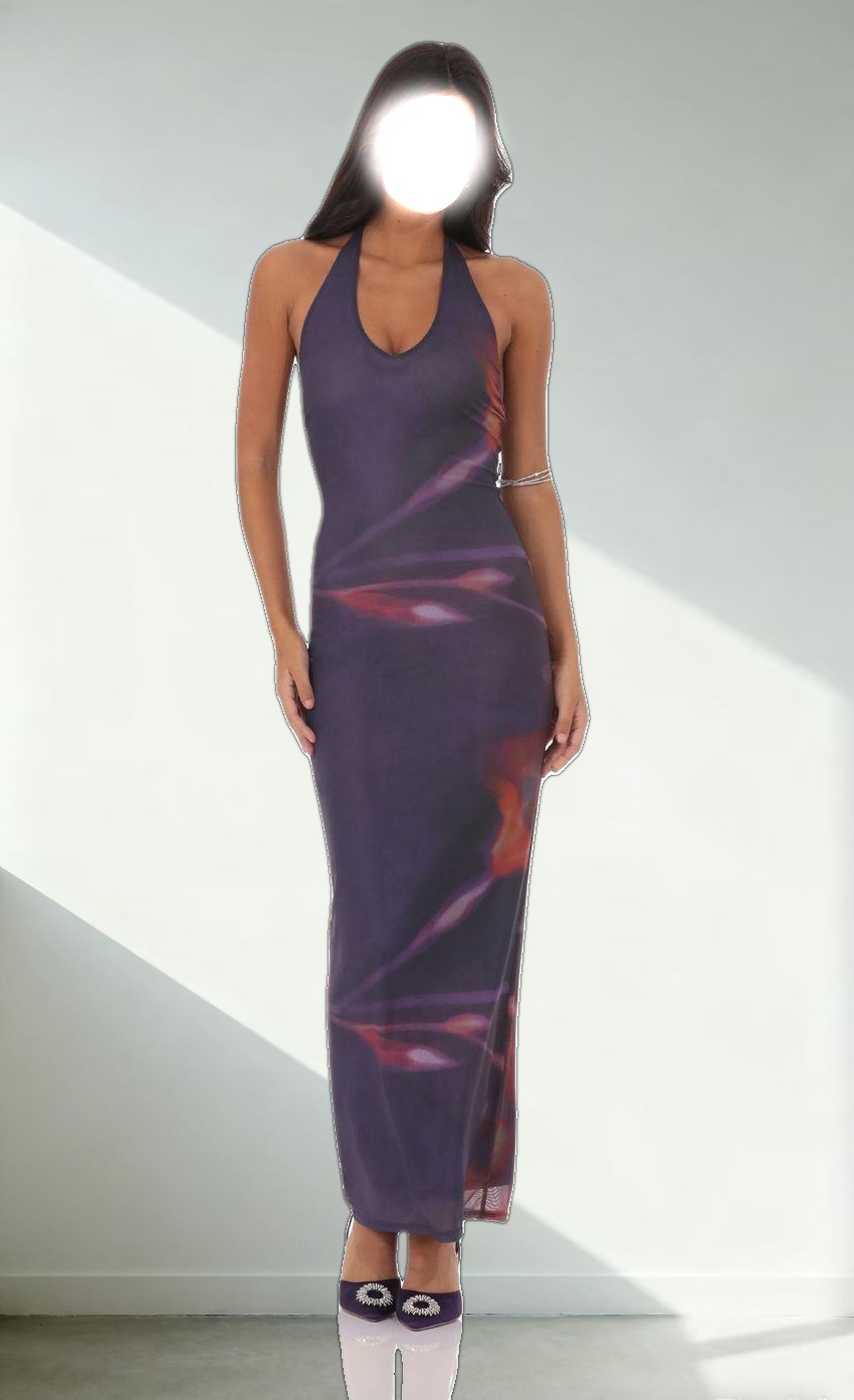 Halter Bodycon Maxi Dress in Blue