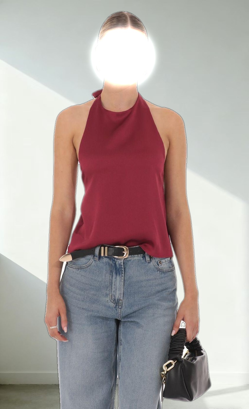 Satin Halter Top in Burgundy