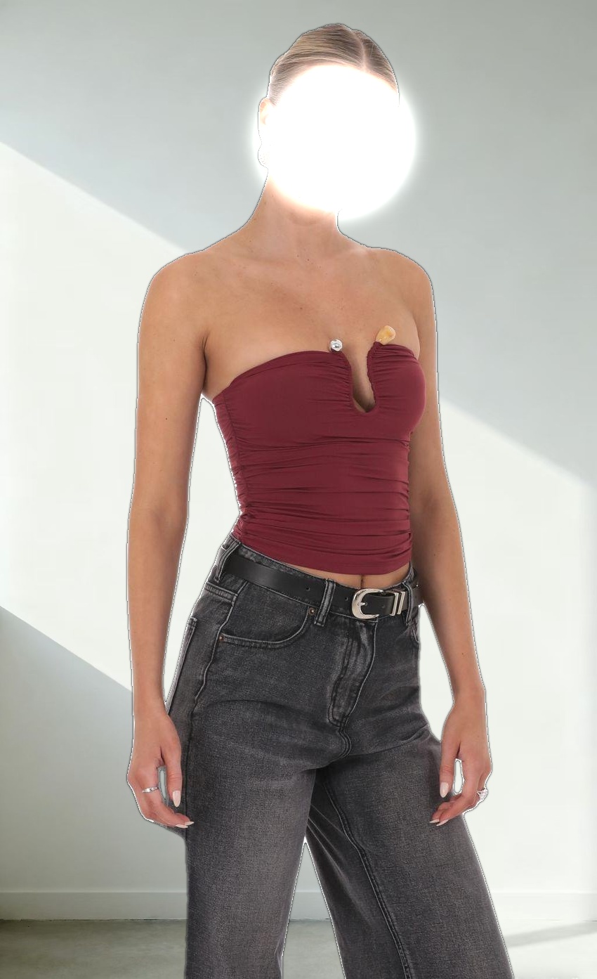Embellished Tube Top in Burgundy