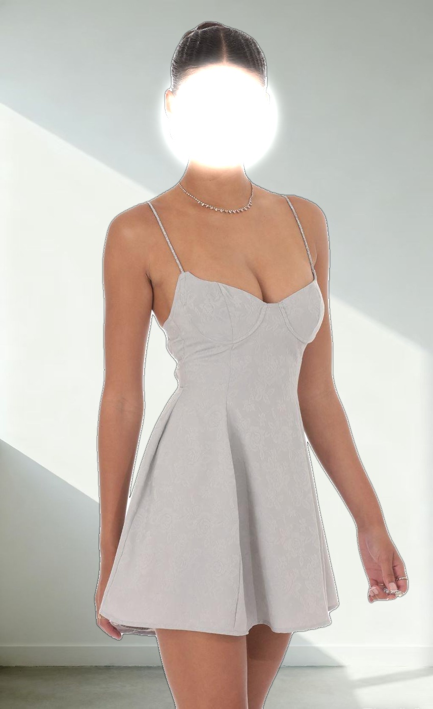 Rhinestone Jacquard A-line Dress in Grey