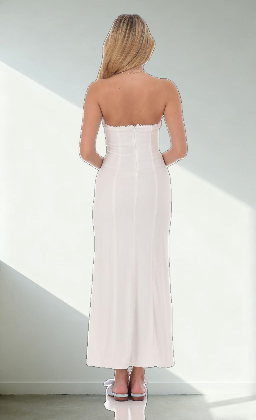 Mesh Strapless Maxi Dress in White