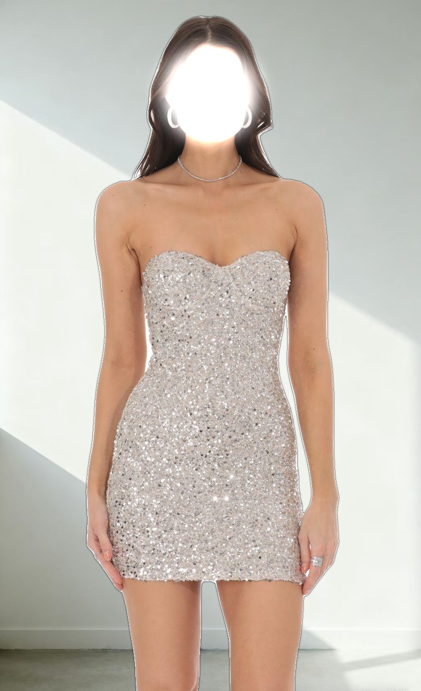 Sequin Strapless Bodycon Dress in Silver