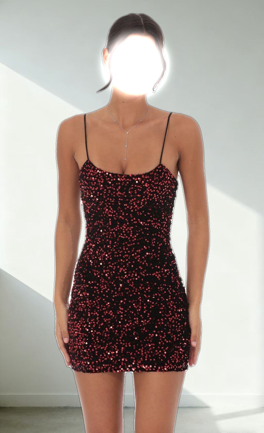 Velvet Red Sequin Bodycon Dress Black