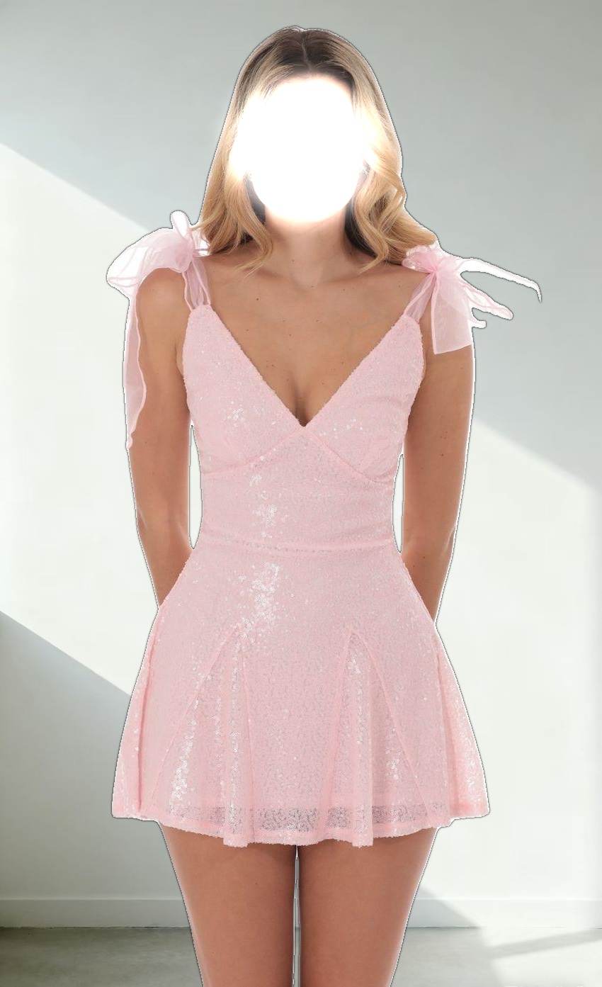 Sequin Shoulder Ties Dress in Pink