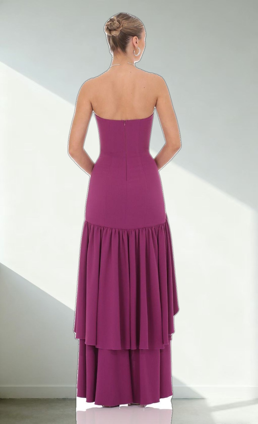 Fishtail Strapless Corset Maxi Dress in Plum