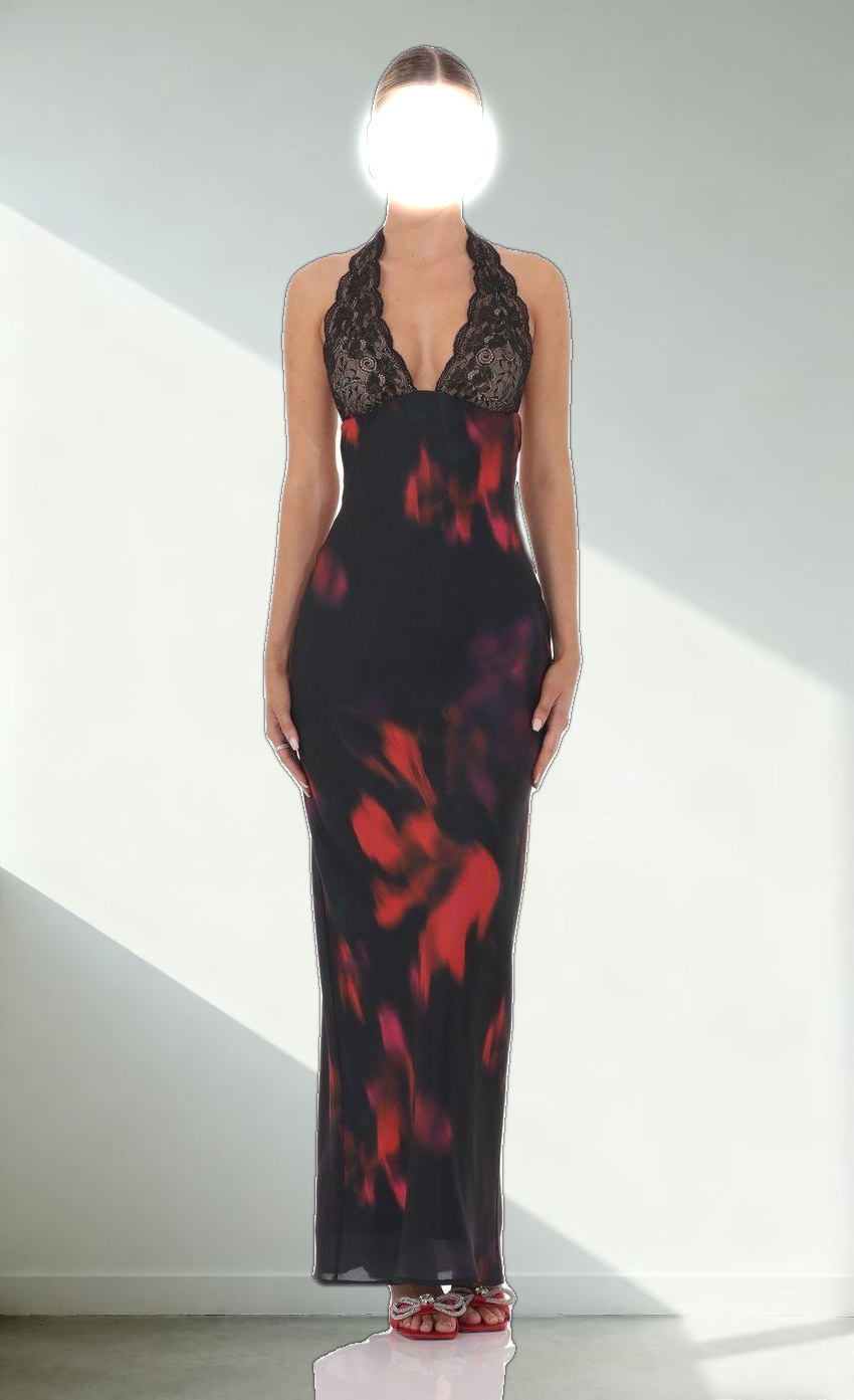 Swirl Lace Bust Maxi Dress in Multicolor Print