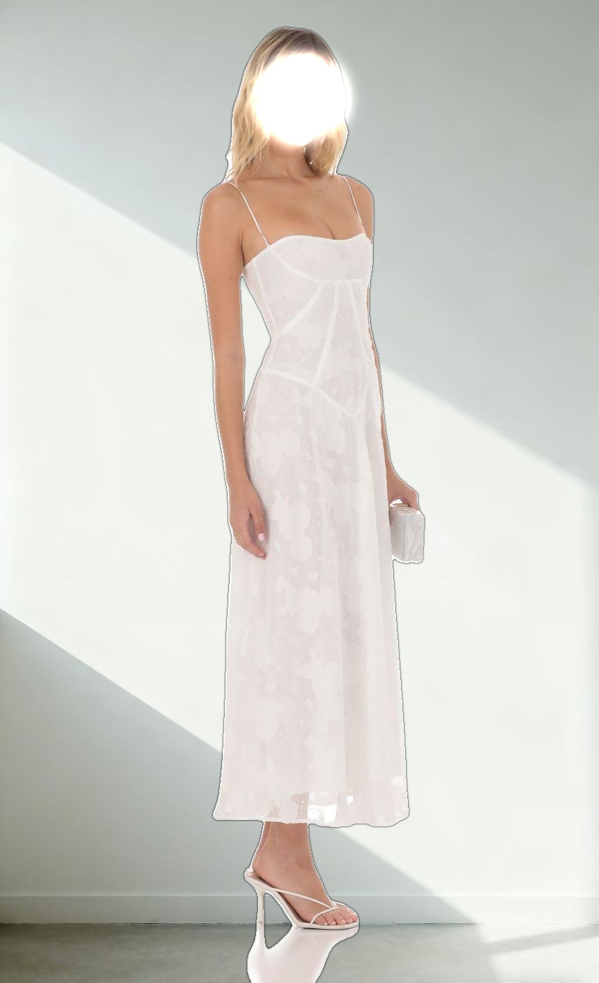 Textured Floral Maxi Dress in White