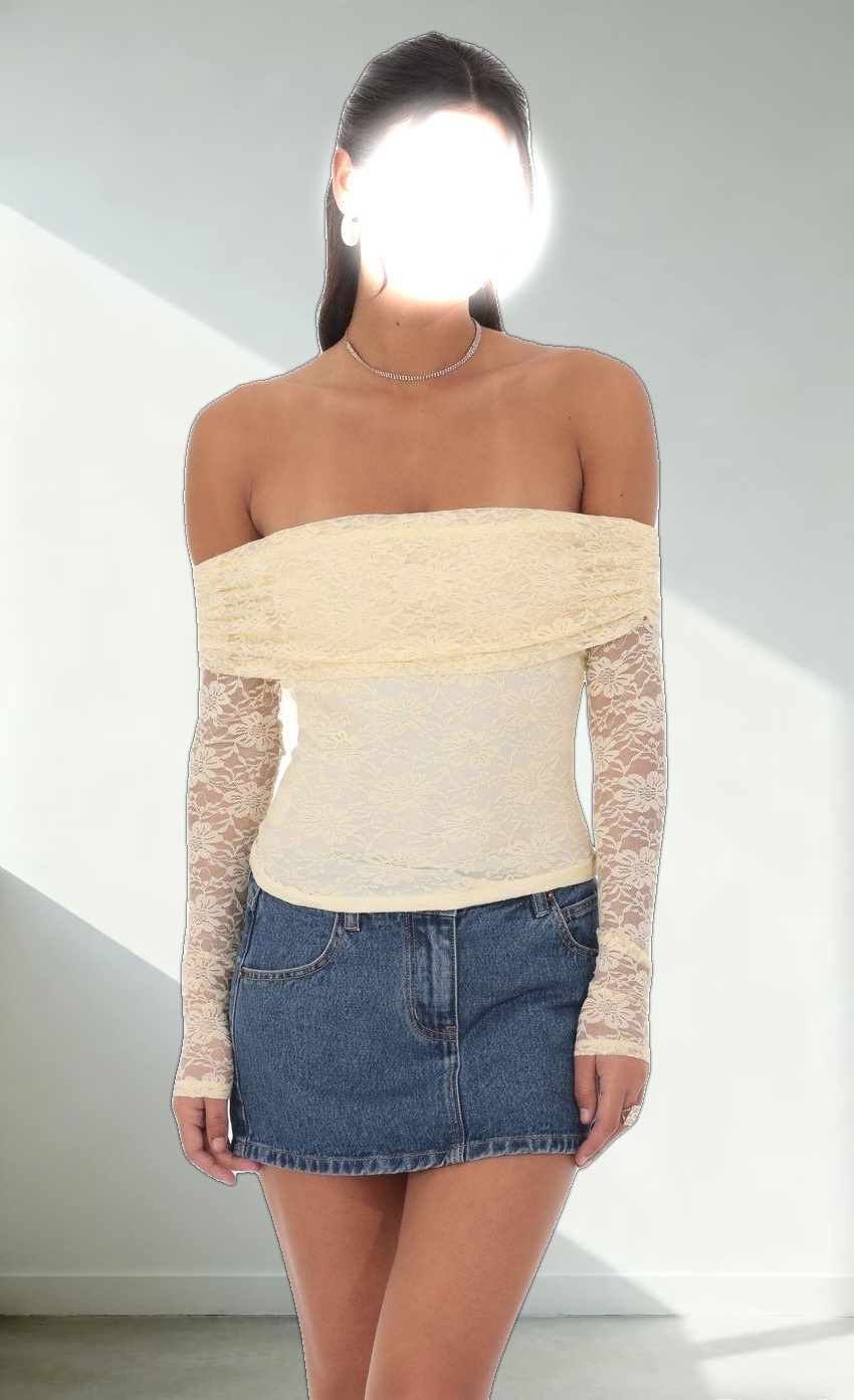 Lace Off Shoulder Top in Yellow