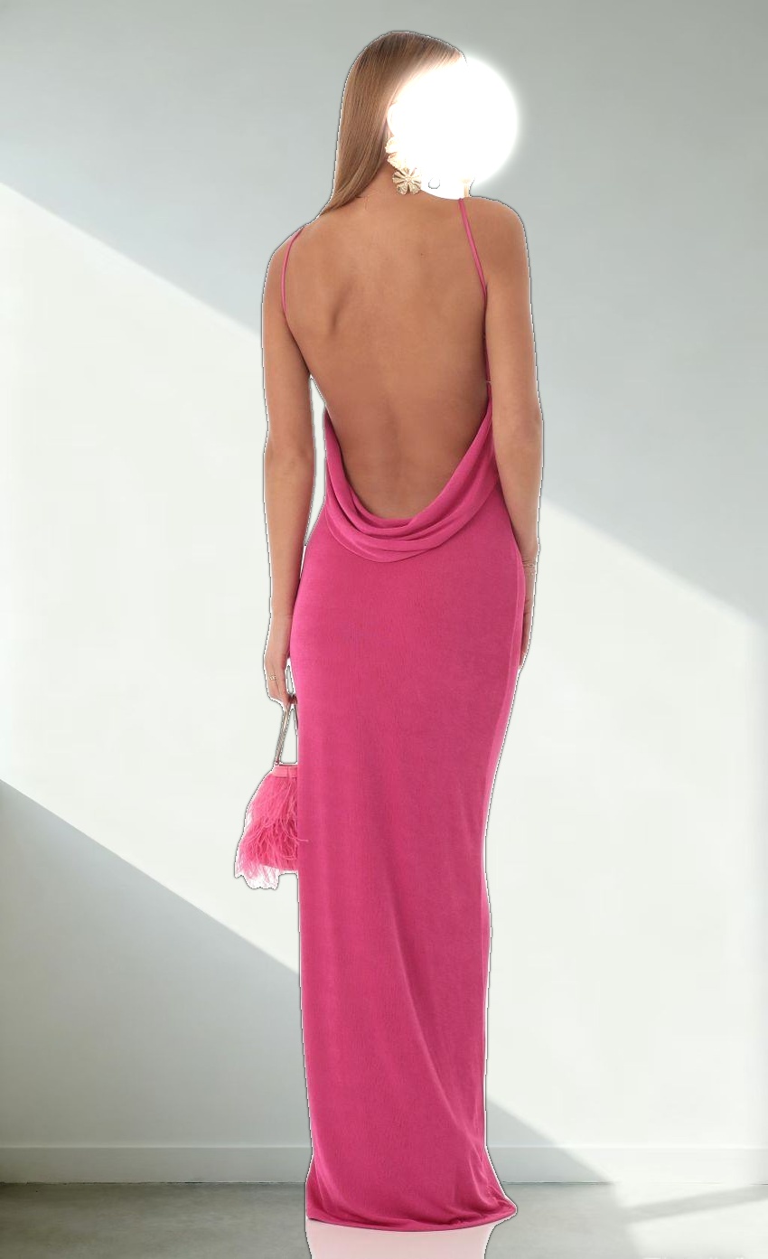 Draped Back Maxi Dress in Pink