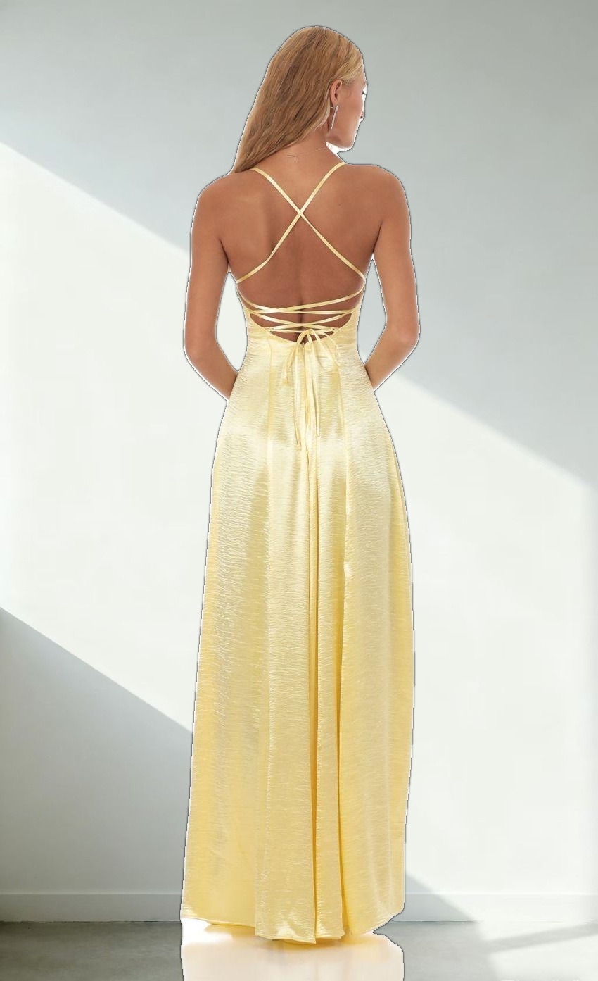 Satin Slit Maxi Dress in Yellow