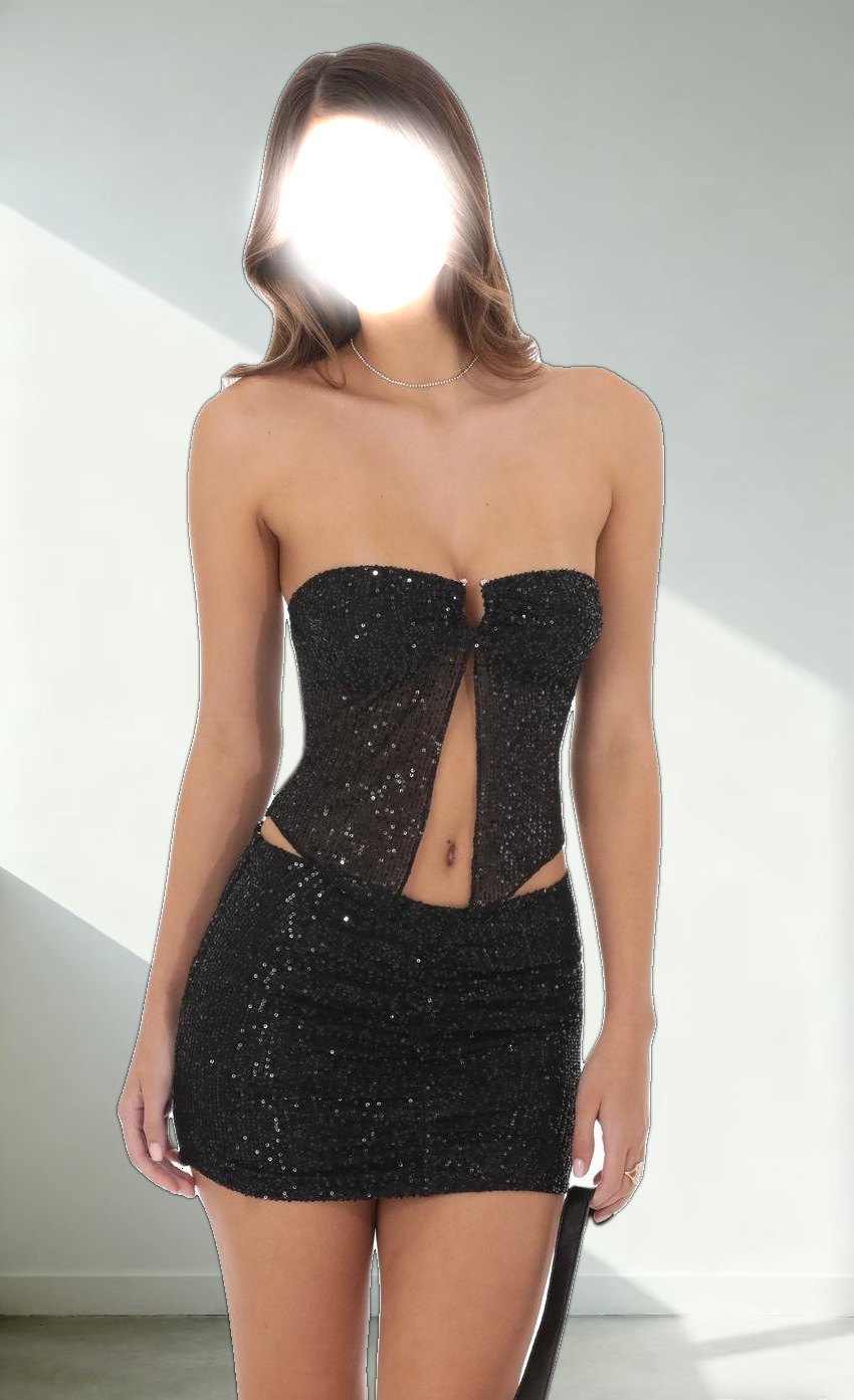 Sequin Strapless Two Piece Set in Black