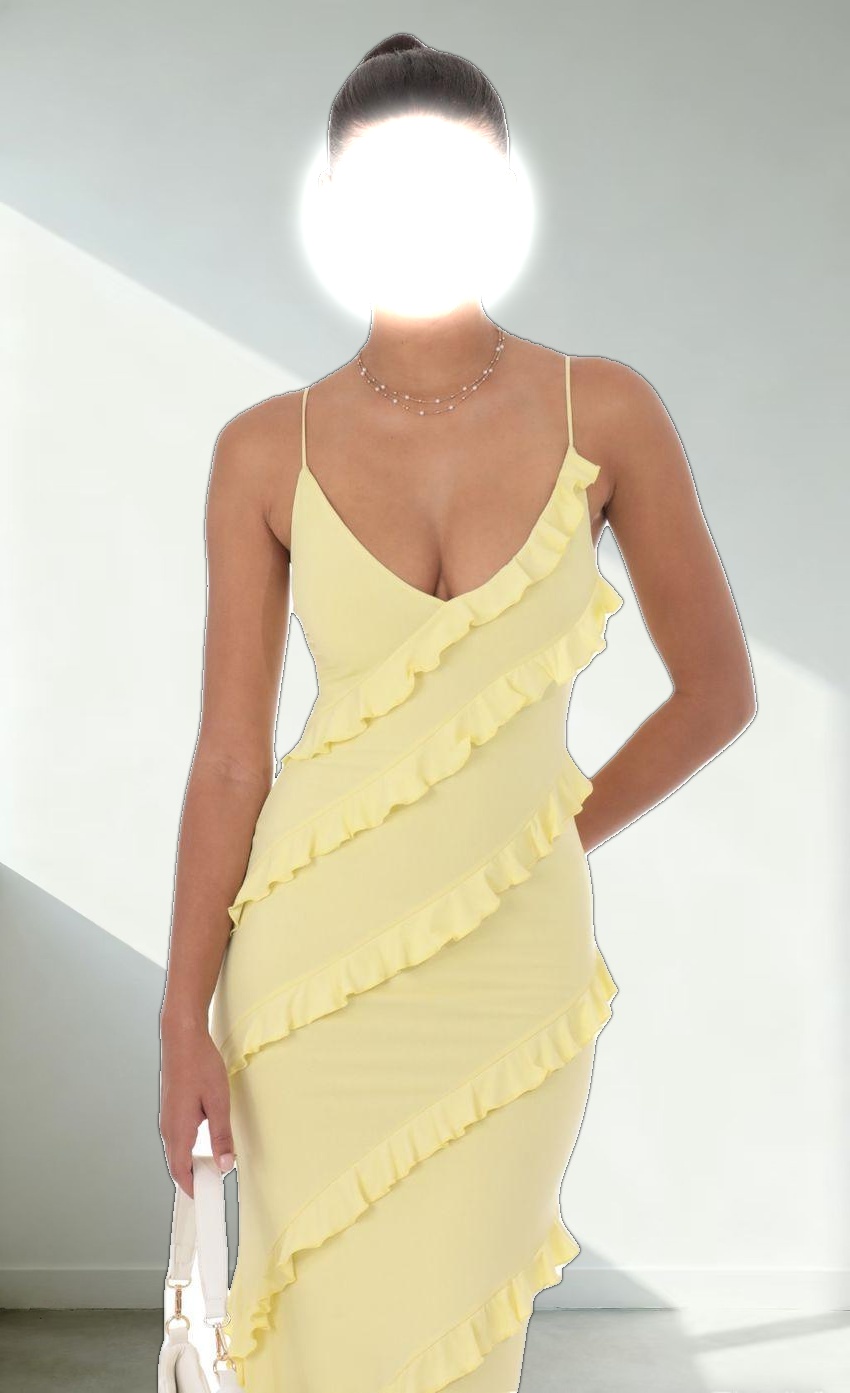 Ruffle V-Neck Maxi Dress in Yellow