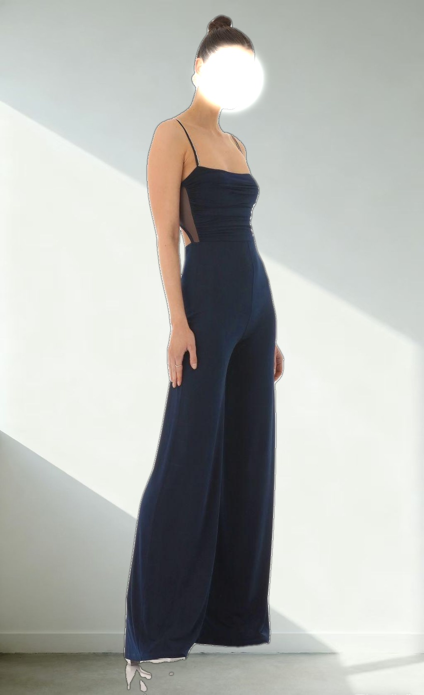 Mesh Back Wide Leg Jumpsuit in Navy