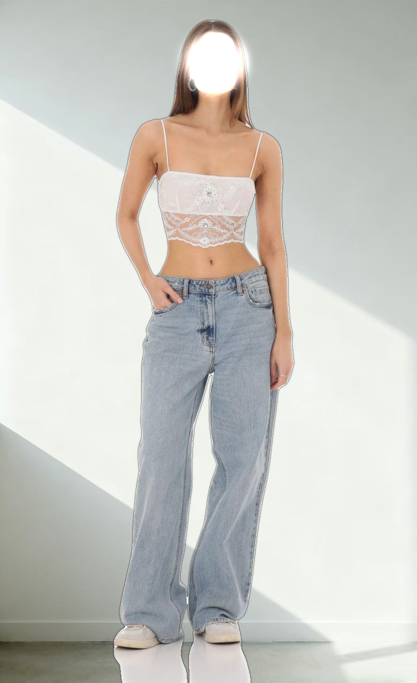 Sequin Lace Crop Top in White