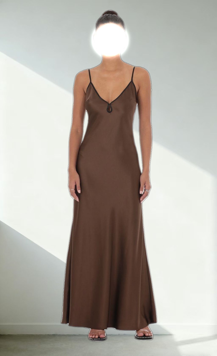 Satin Shift Maxi Dress in Brown