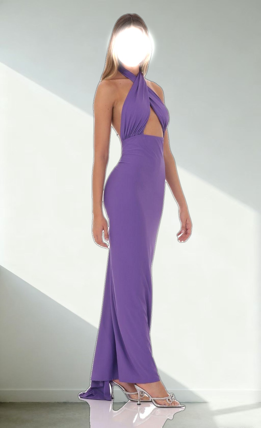 Front Cross Halter Maxi Dress in Purple