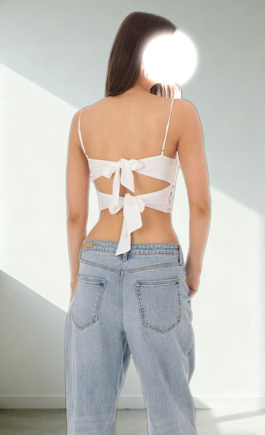 Sequin Lace Crop Top in White