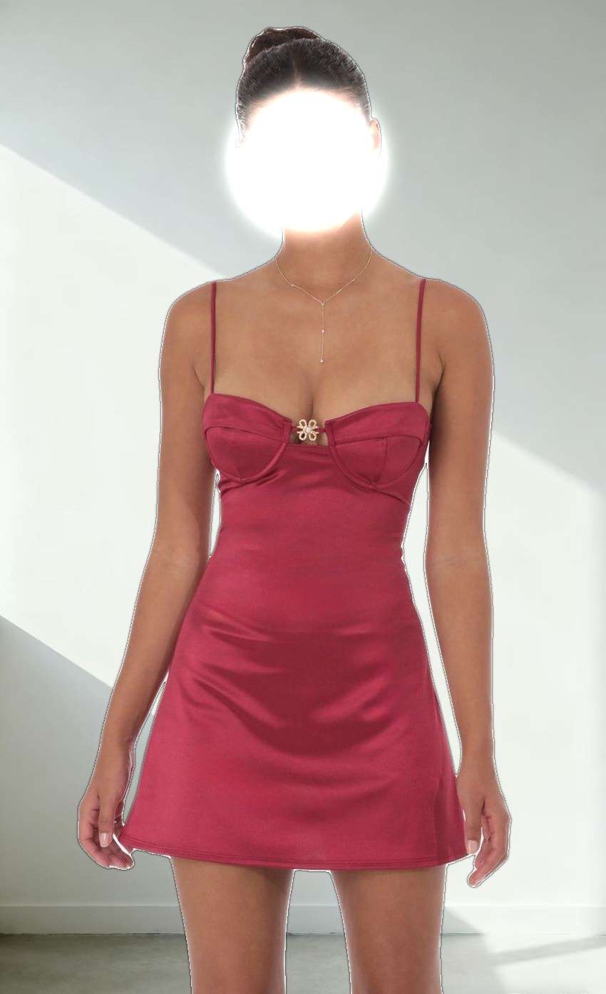 Satin Front Hook Dress in Maroon