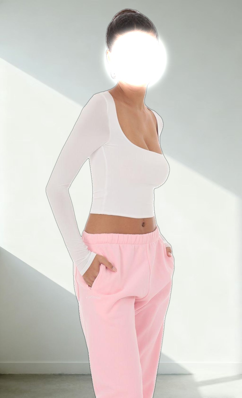 Scoop Neck Long Sleeve Top in White