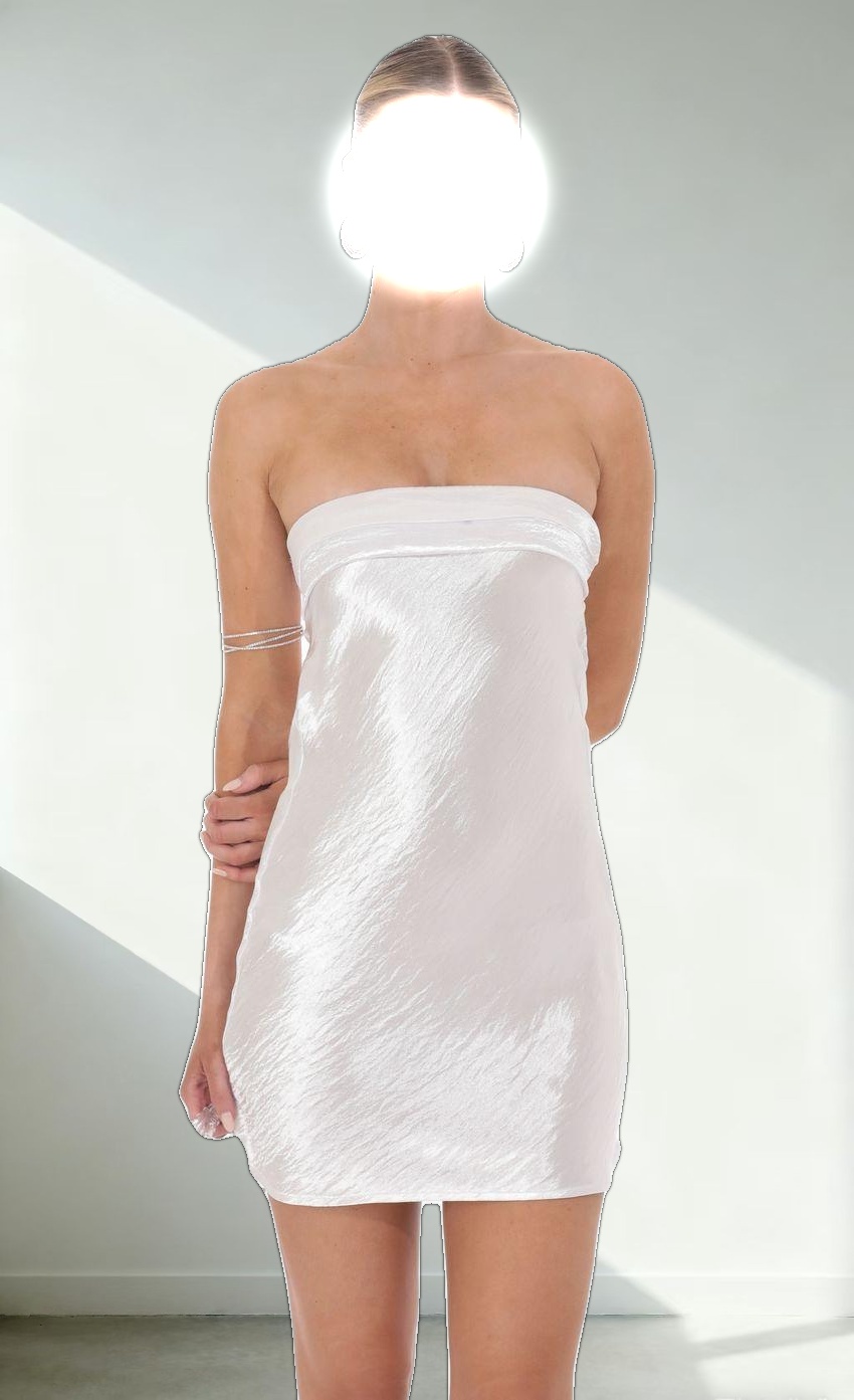 Satin Strapless Slip Dress in White