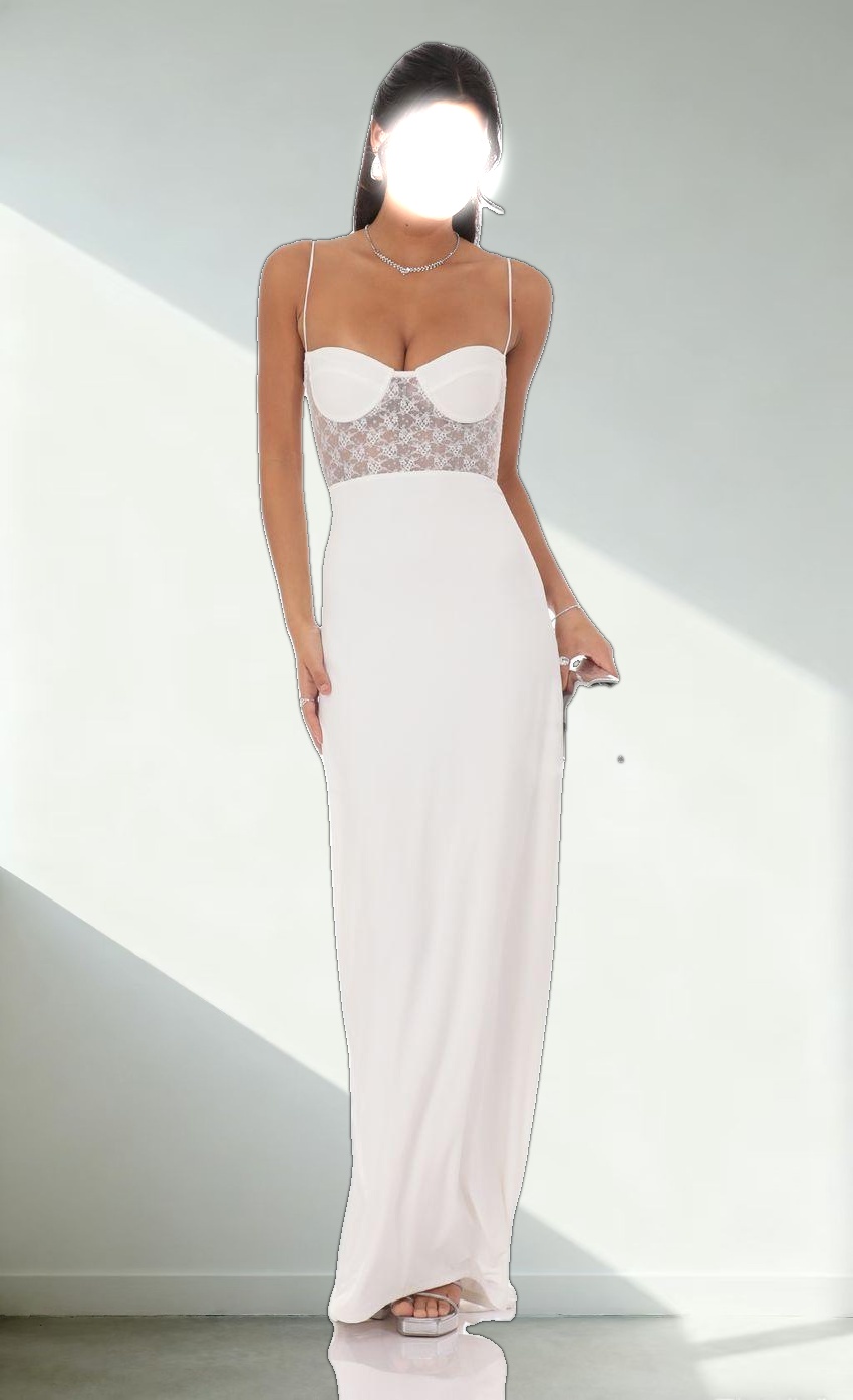 Shimmer Lace Cutout Maxi Dress in White