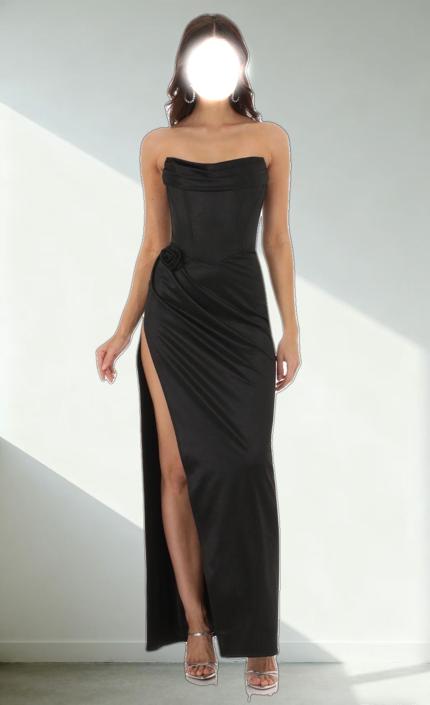 Jayella Flower Strapless Maxi Dress in Black