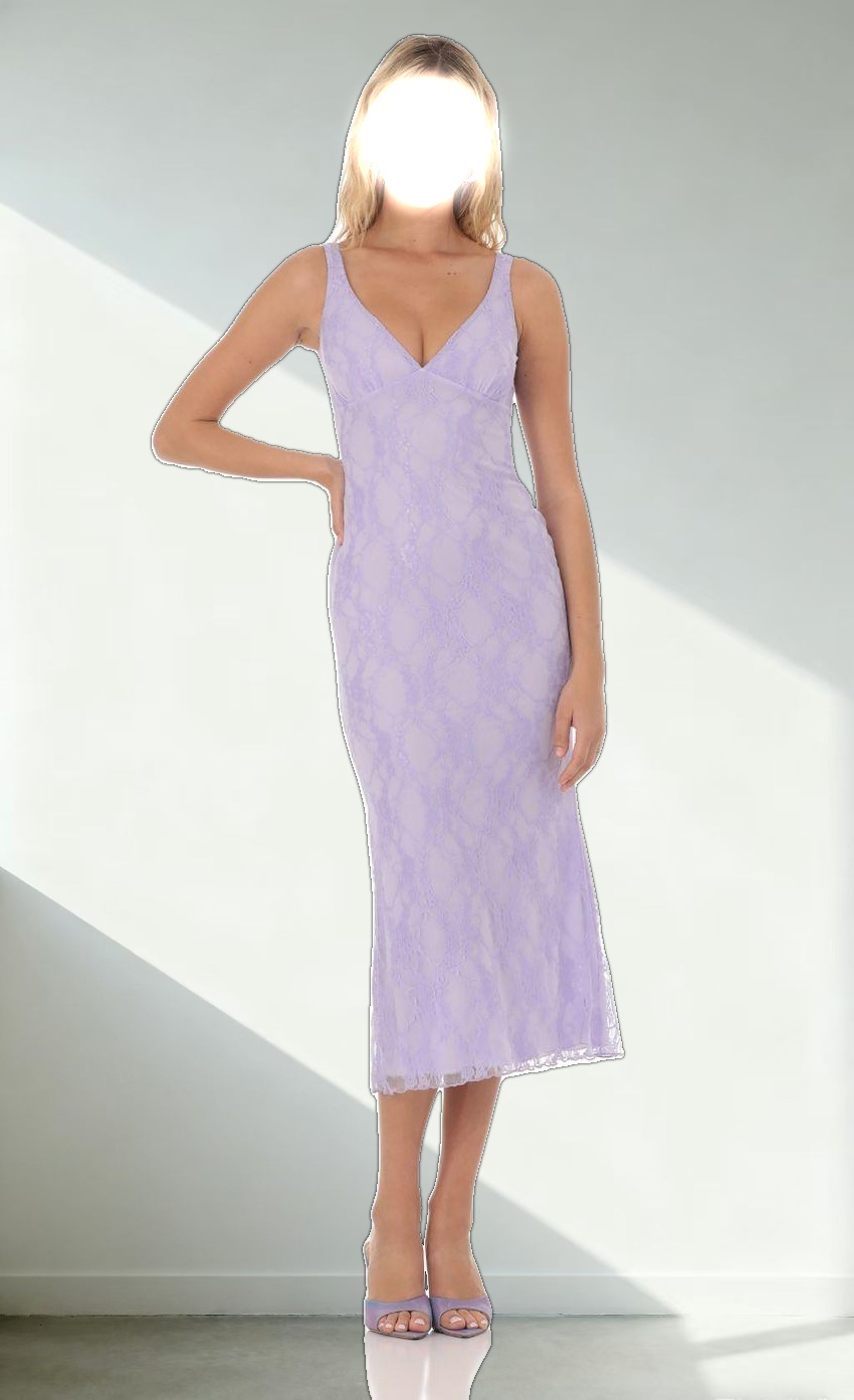 Open Back Lace Midi Dress in Lavender