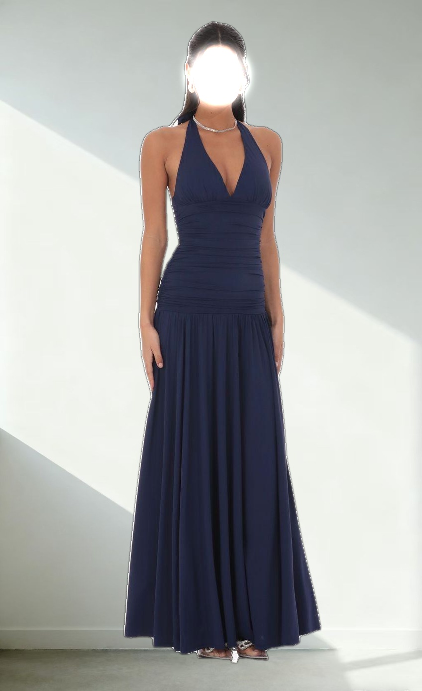 Halter Drop Waist Maxi Dress in Navy