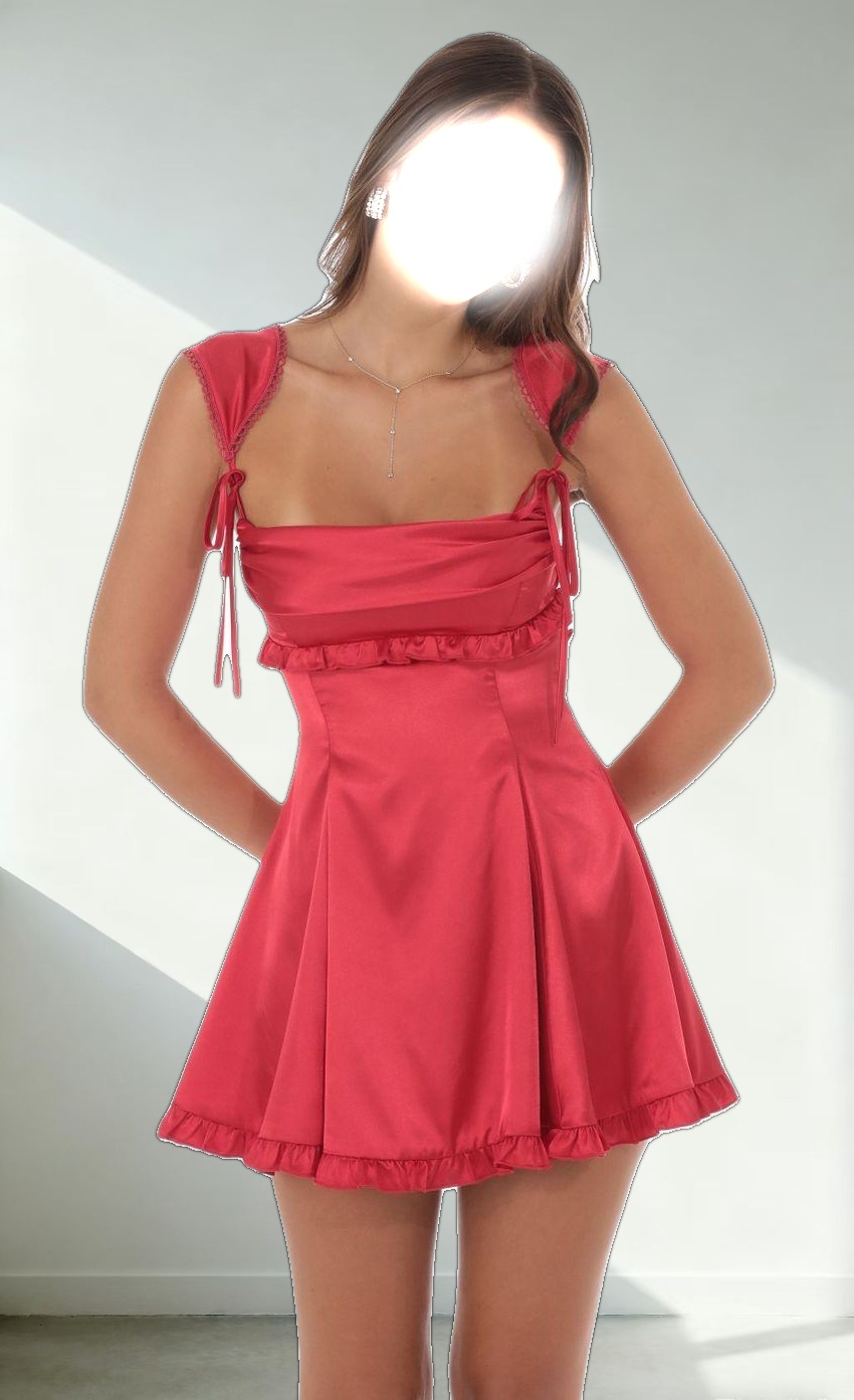 Satin Cap Sleeve Dress in Red