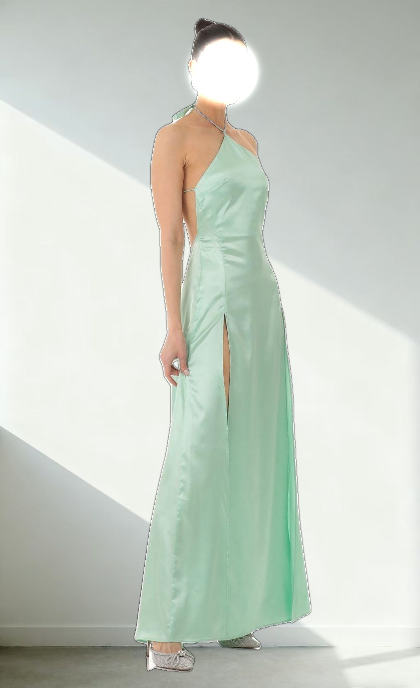 Rhinestone Halter Maxi Dress in Green
