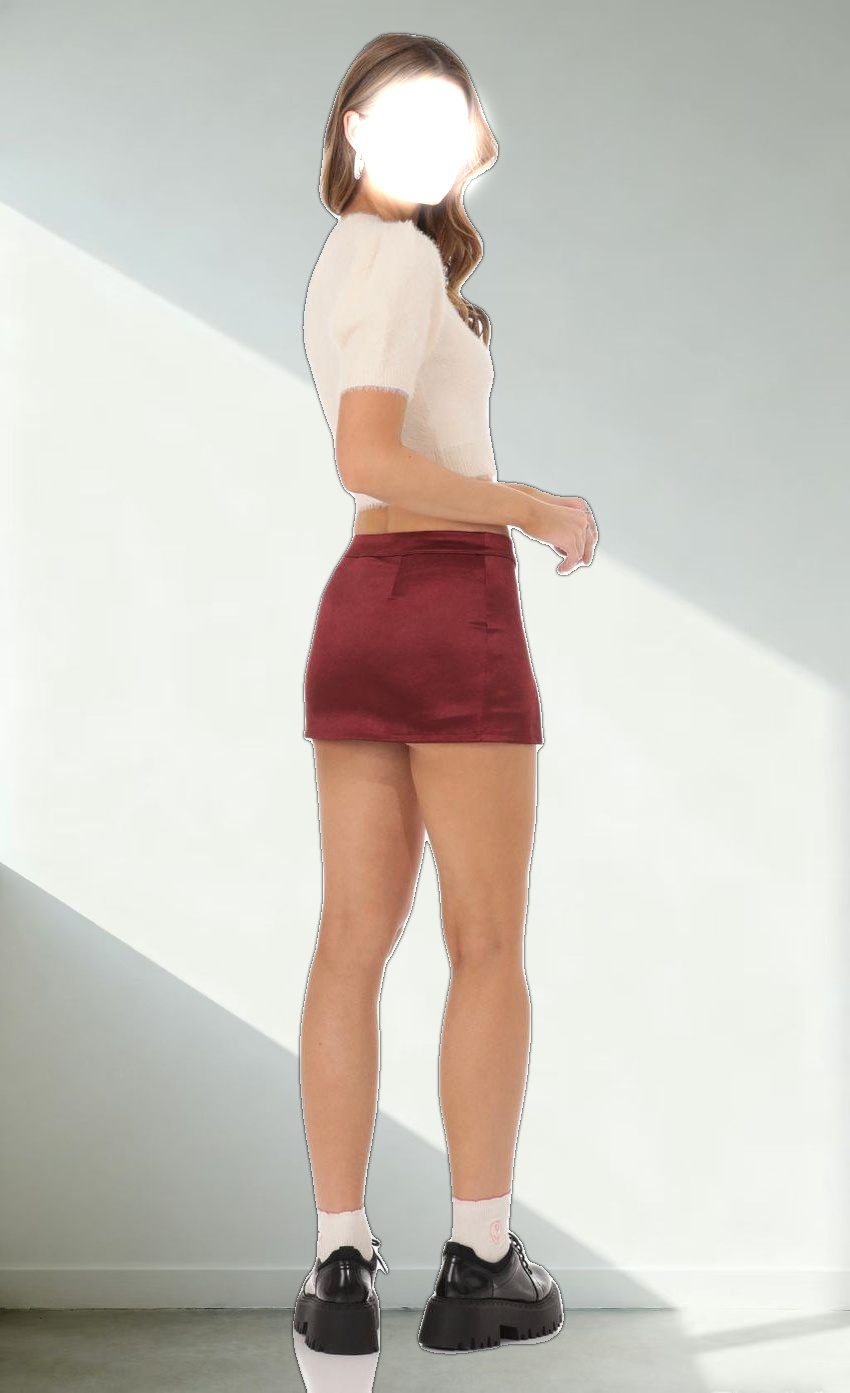 Satin Low Rise Skort in Red