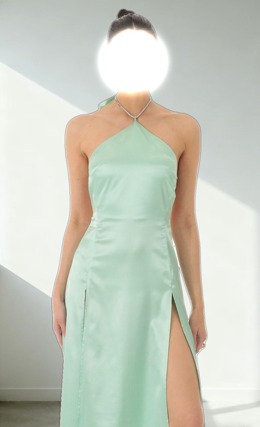 Rhinestone Halter Maxi Dress in Green